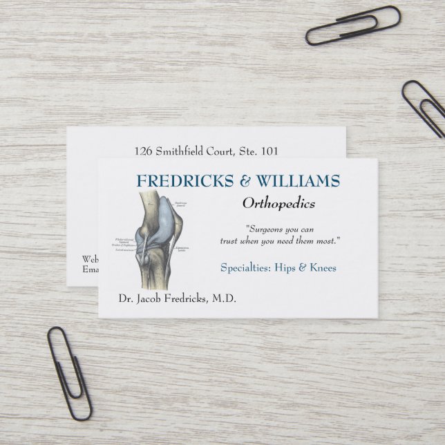 Orthopädische Chirurg-Visitenkarte Visitenkarte (Vorderseite/Rückseite Beispiel)