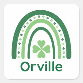 Orville Name Clover Boho Rainbow Quadratischer Aufkleber
