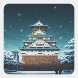 Osaka Castle Japan Night Travel Quadratischer Aufkleber