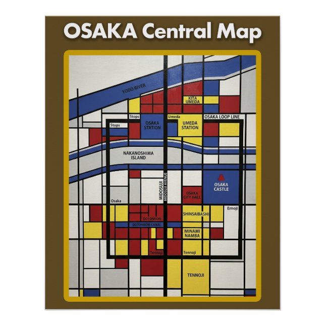 OSAKA central map Piet Mondrian style Poster (Vorderseite)