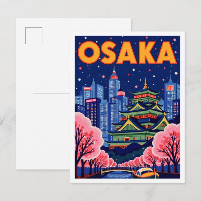 Osaka Japan Art Vintag Illustration Travel Postkarte (Vorne/Hinten)