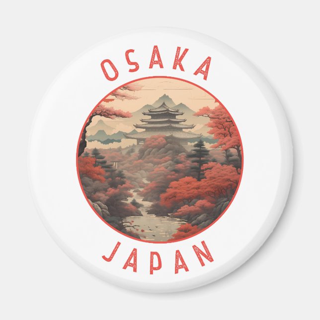 Osaka Japan Retro Distressed Circle Magnet (Vorne)