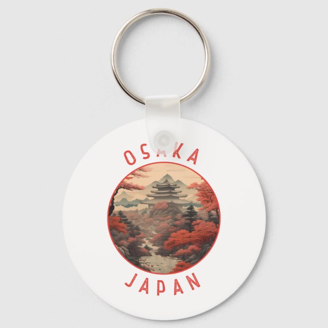Osaka Japan Retro Distressed Circle Schlüsselanhänger (Vorderseite)