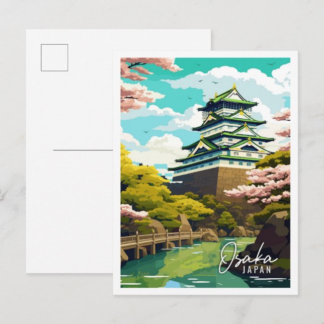 Osaka Japan Vintage Reise Illustration Postkarte (Vorne/Hinten)