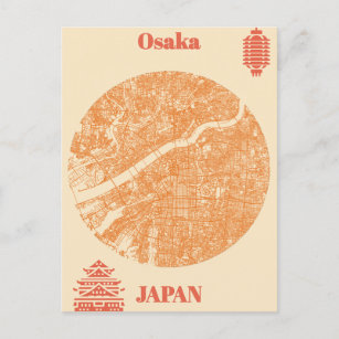 Osaka map Japan Postkarte