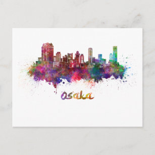 Osaka skyline im Watercolor Postkarte