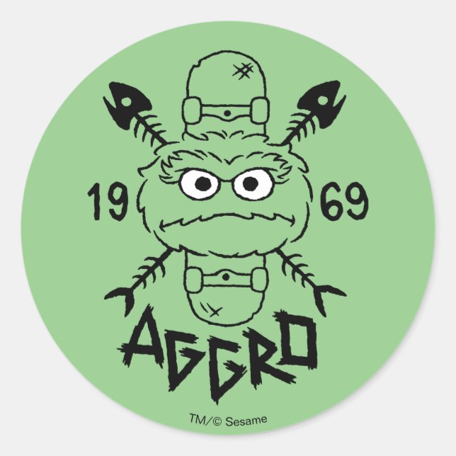Oscar das Grouch-Skate-Logo - Aggro 1969 Runder Aufkleber (Vorderseite)