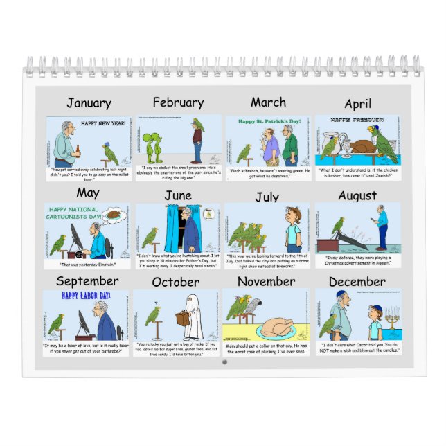 Oscar der Cartoon Parrot 2024 Kalender (Rückseite)