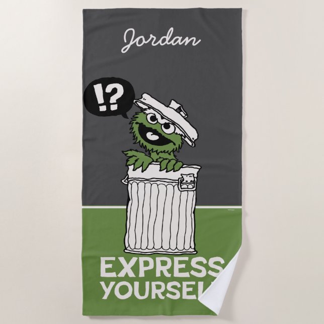 Oscar für den Grouch Express | Name hinzufügen Strandtuch (Vorderseite)
