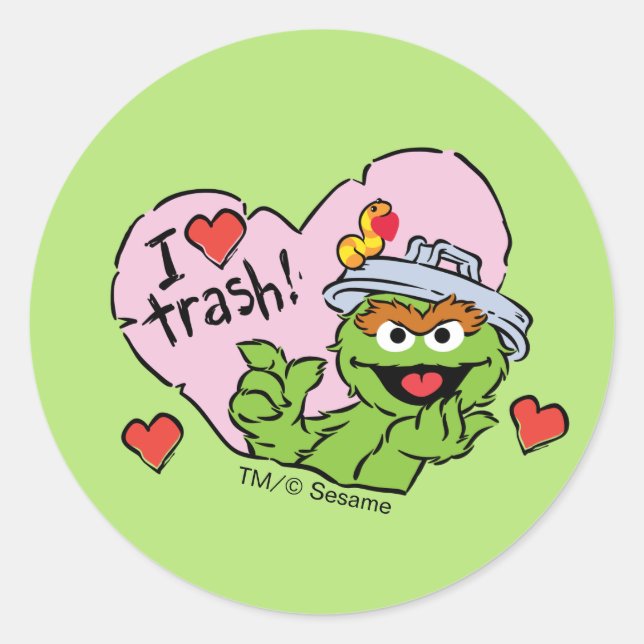 Oscar "I Liebe Trash" Valentine Runder Aufkleber (Vorderseite)