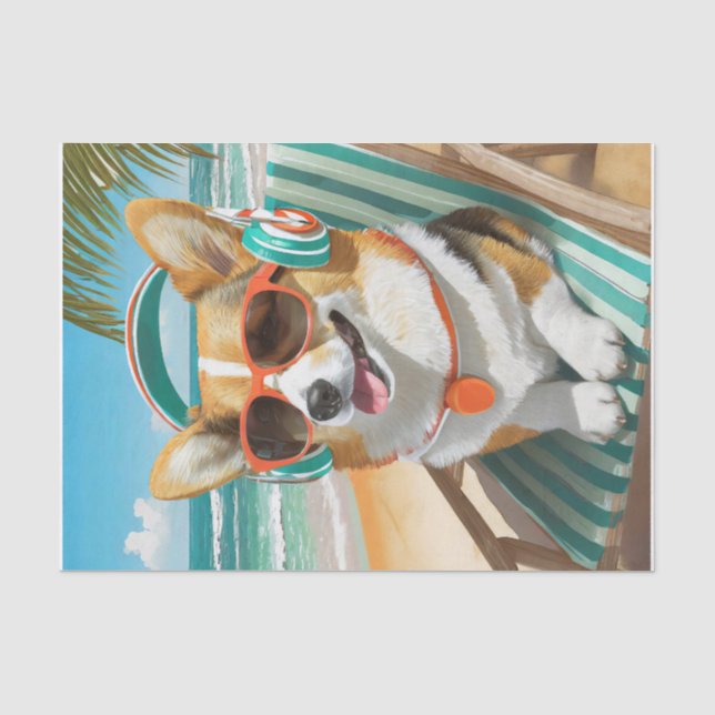 Oscar Just Chillin', Corgi am Strand Seidenpapier (Vorderseite)