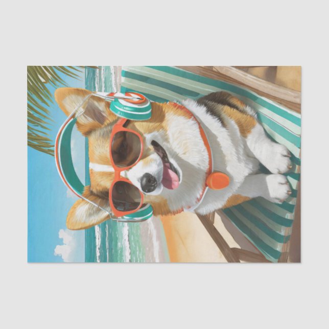 Oscar Just Chillin', Corgi am Strand Seidenpapier (Vorderseite)