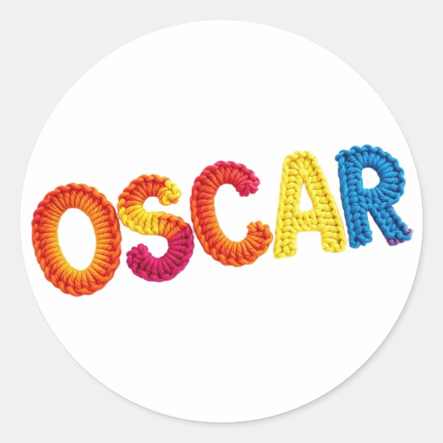 OSCAR Name im dynamischen Häkelmuster Runder Aufkleber (Vorderseite)