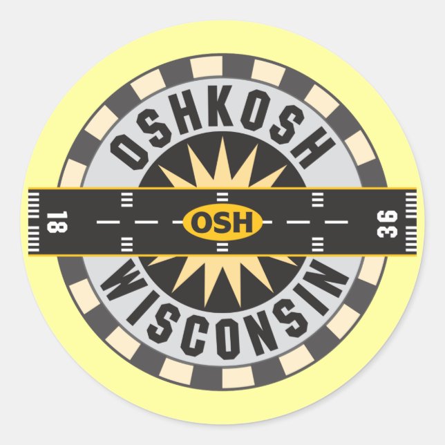 Oshkosh, WI OSH Airport Runder Aufkleber (Vorderseite)