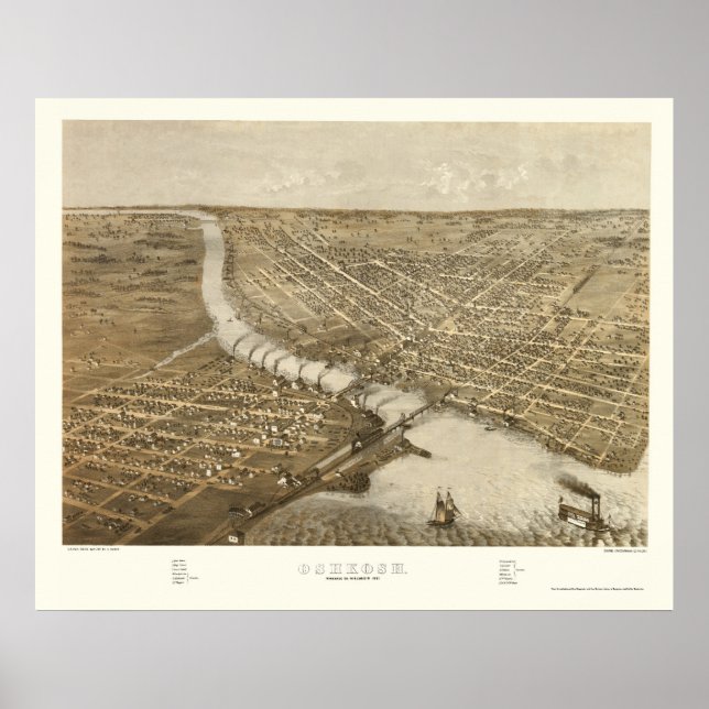 Oshkosh, WI Panorama Karte - 1887 Poster (Vorne)