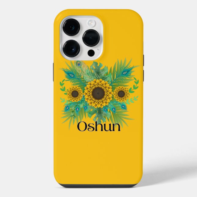 Oshun Göttin Sonnenblumen iPhone 14 Pro Max Hülle (Rückseite)