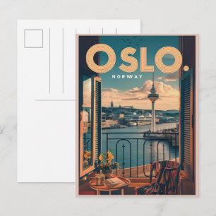 Oslo Balkon Aussicht Norwegen Vintag und Geschenke Postkarte