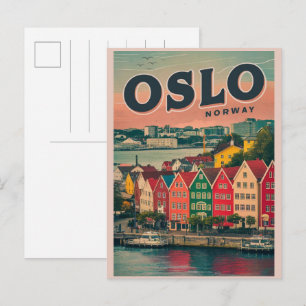 Oslo bunte Häuser Norwegen Vintage und Geschenke Postkarte