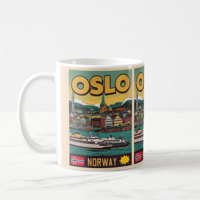 Oslo Fähren Norwegen Comic Souvenirs und Geschenke Kaffeetasse (Links)