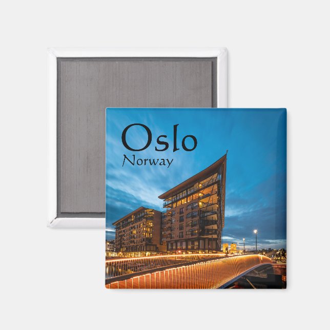 Oslo in der Nacht, Norwegen Magnet (Vorderseite/Rückseite)