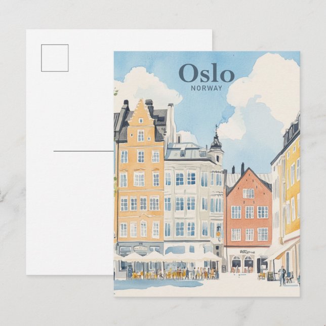Oslo Norwegen Gouache Paint Illustration Travel Postkarte (Vorne/Hinten)