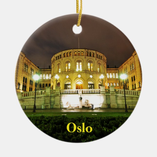 Oslo, Norwegen nachts Keramikornament (Vorne)