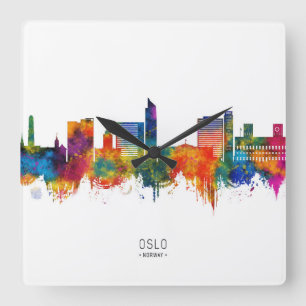 Oslo Norwegen Skyline Quadratische Wanduhr