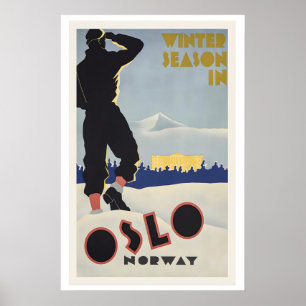 Oslo Norwegen Wintersaison auf vintage Skiplakat Poster