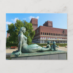 Oslo Rathaus, Statue Postkarte