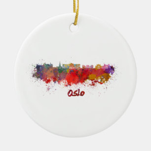 Oslo skyline im Watercolor Keramik Ornament