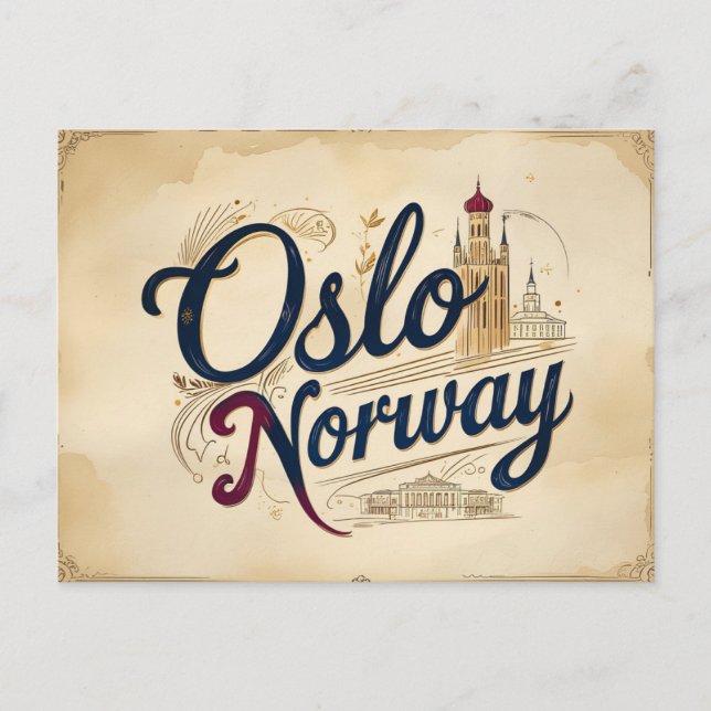 Oslo Vintage Skyline Postkarte (Vorderseite)