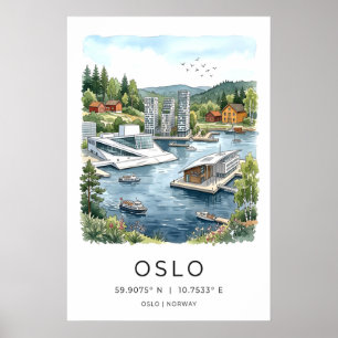 Oslo Wandkunst Schwarz Tinte Stadtansicht Poster