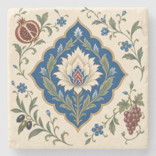 Osmanisch Iznik Floral Blaues Botanisches Granat Steinuntersetzer