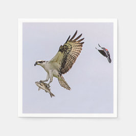 Osprey, der durch eine rotgeflügelte Amsel gejagt Serviette