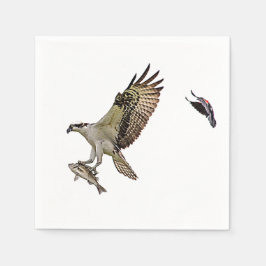 Osprey, der durch eine rotgeflügelte Amsel gejagt Serviette