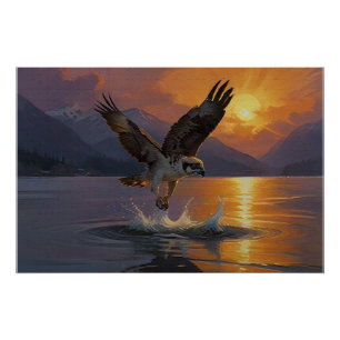 Osprey Fangen bei der Abenddämmerung Poster