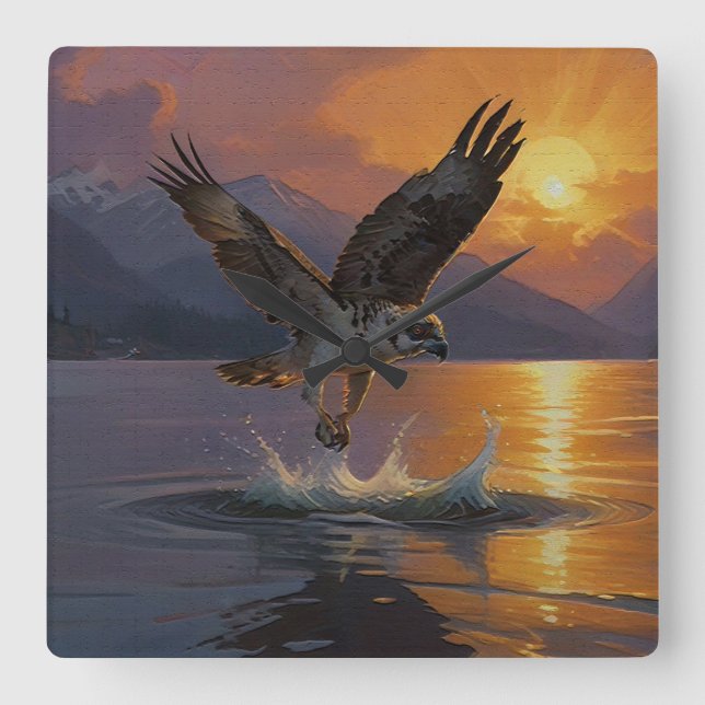 Osprey Fangen bei der Abenddämmerung Quadratische Wanduhr (Vorderseite)