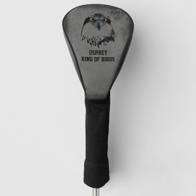 Osprey King of Birds Illustration Dark Gray Grunge Golf Headcover (Vorderseite)