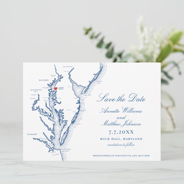 Osprey Point Inn Rock Hall MD Elegante Wedding Save The Date (Stehend Vorderseite)