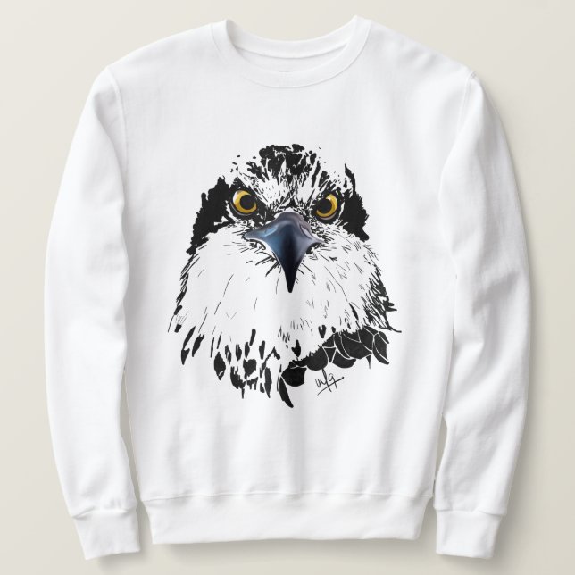 Osprey Zeichnend Schwarz-Weiß-Piercing-Augen Sweatshirt (Design vorne)