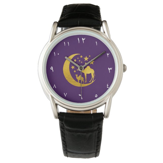 Ost-Arabische Zahlen - goldene Kamele Armbanduhr (Vorderseite)