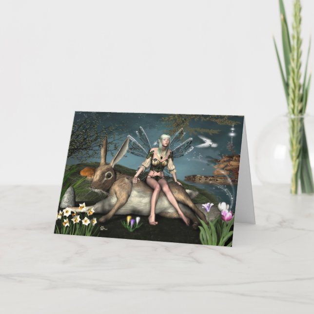 Ostara Fee und März-Hase-Gruß-Karte Karte (Vorderseite)