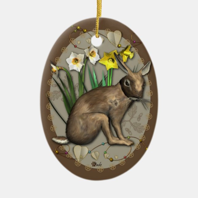 Ostara Hase-Verzierung Keramik Ornament (Vorne)