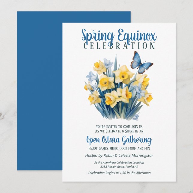 Ostara Spring Equinox Daffodil Butterfly Sabbat Einladung (Vorne/Hinten)