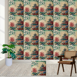 Ostasiatische Inspiriert Pagoda Garden Chinoiserie Fliese