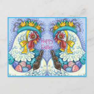 OSTBONNET UND EIER, FRÜHKÜCHE farbig Feiertagspostkarte