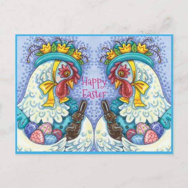 OSTBONNET UND EIER, FRÜHKÜCHE farbig Feiertagspostkarte (Vorderseite)