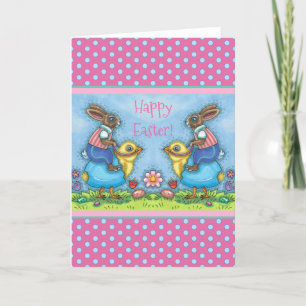 OSTBUNNY REITEN NIEDLICHE SCHICKE IN BLAUEN EGG, W FEIERTAGSKARTE