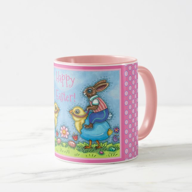 OSTBUNNY REITEN NIEDLICHE SCHICKE IN BLAUEN EGG, W TASSE (VorderseiteRechts)