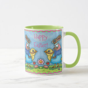 OSTBUNNY REITEN NIEDLICHE SCHICKE IN BLAUEN EGG, W TASSE